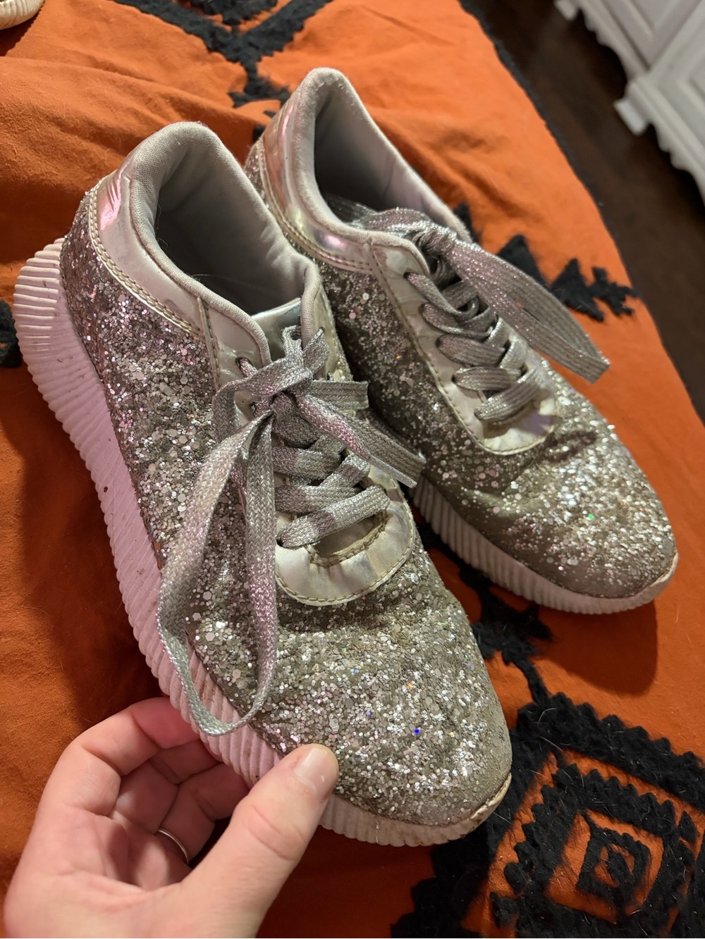 Glitter Platform Lace-Up Sneakers - Silver
